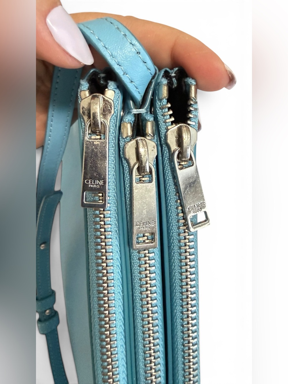 Blue Leather Trio Crossbody Shoulder Bag - Women